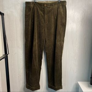 Vintage•Polo•Ralph Lauren•Pleated•Olive Green•Corduroy Pants•Cuffed•Size 38/30